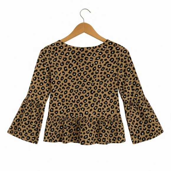 SIMPLY SOUTHERN Leopard Print Ruffle Bell Sleeve Peplum Hem Top - Size Small - Picture 2 of 6